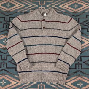 Vintage High Sierra Mens Medium Wool Blend Knit Sweater Grandpa Striped Button